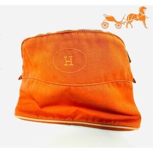 HERMES Bolide Canvas Pochette Cosmetics Purse Pouch H Logo Orange Authentic